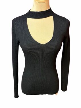 Ambiance Black Ribbed Knit Cutout Mock Neck Top Long Sleeve Size S